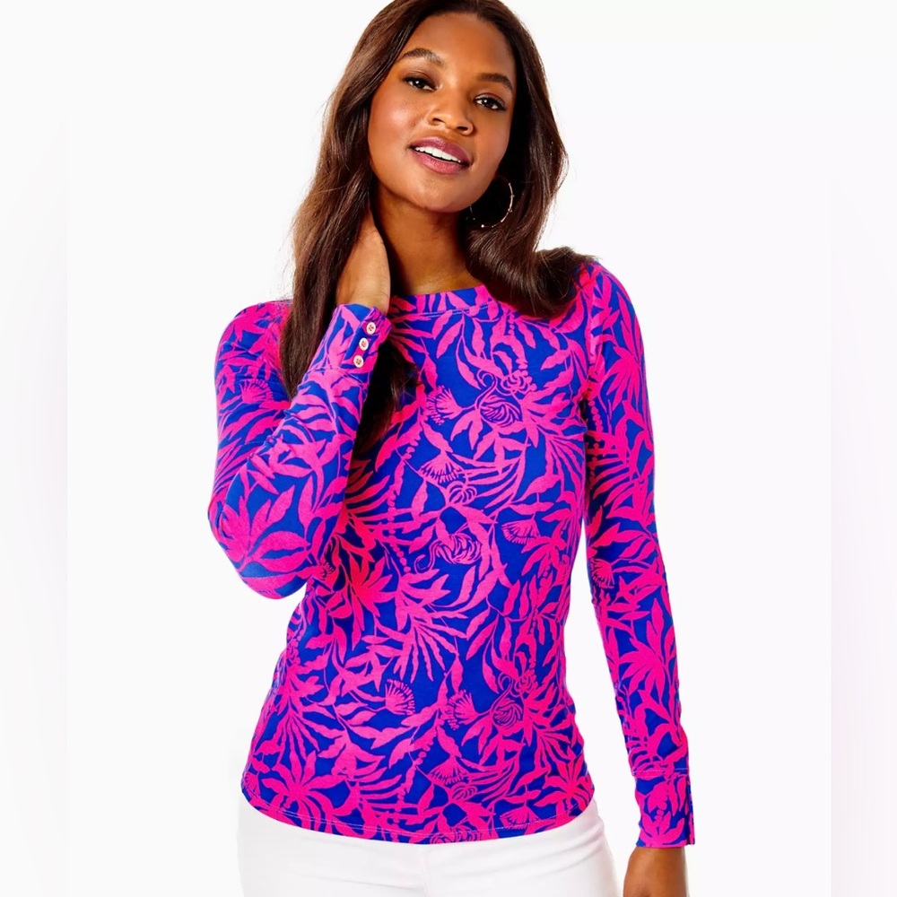 Lilly Pulitzer Pink and Blue Floral Long Sleeve Top